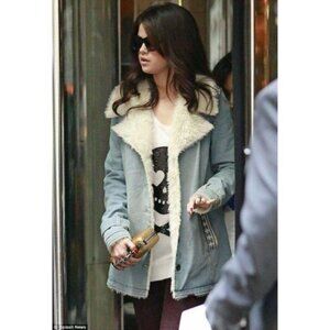 Free People Sherpa Shearling Fur Winter Denim Jacket Coat XS Rare ASO